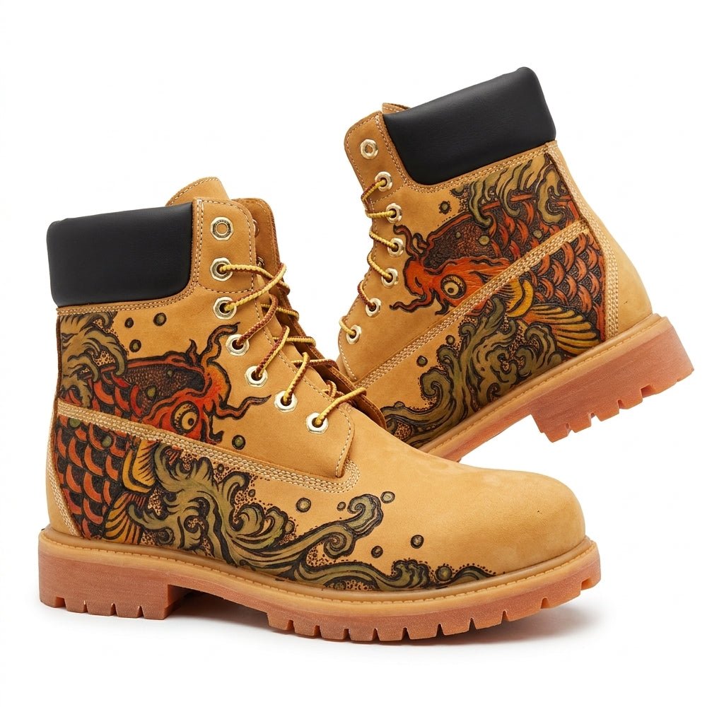 Custom Hand‑Branded Leather Work Boots for Men, Premium Genuine Leather Tactical Ankle Boots Hand‑Pyrography Genuine Leather Work Boots