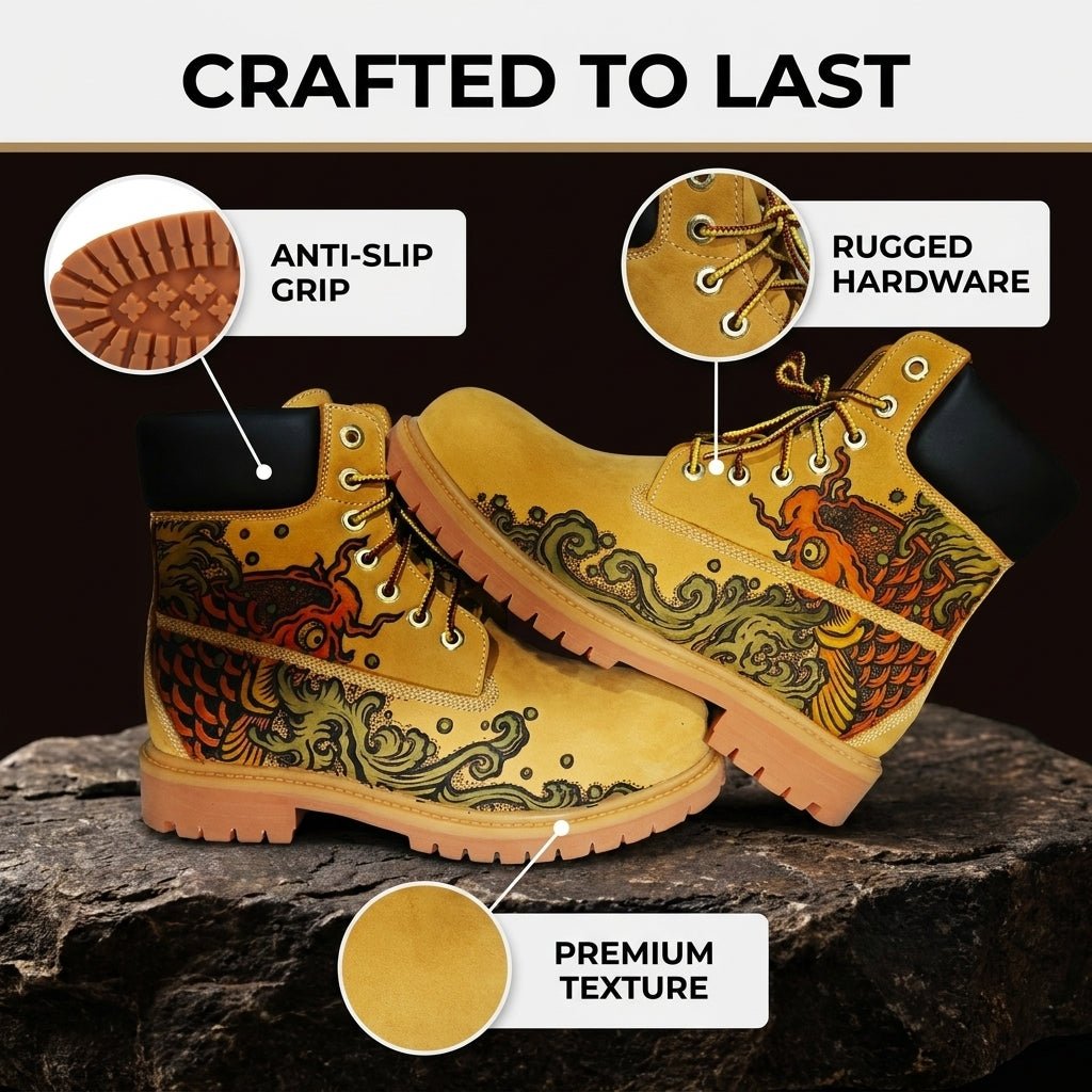 Custom Hand‑Branded Leather Work Boots for Men, Premium Genuine Leather Tactical Ankle Boots Hand‑Pyrography Genuine Leather Work Boots