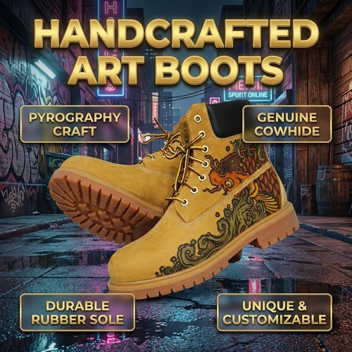 Custom Hand‑Branded Leather Work Boots for Men, Premium Genuine Leather Tactical Ankle Boots Hand‑Pyrography Genuine Leather Work Boots