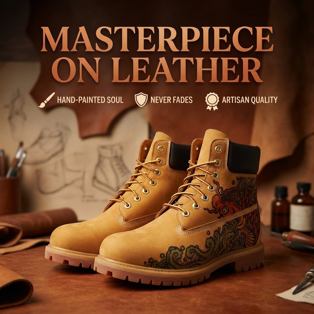 Custom Hand‑Branded Leather Work Boots for Men, Premium Genuine Leather Tactical Ankle Boots Hand‑Pyrography Genuine Leather Work Boots