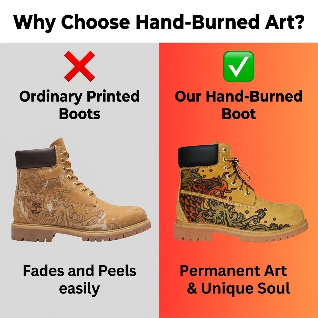 Custom Hand‑Branded Leather Work Boots for Men, Premium Genuine Leather Tactical Ankle Boots Hand‑Pyrography Genuine Leather Work Boots