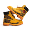 Hand-Engraved Eagle Leather Boots | Yellow Cowhide Work Boot Hand‑Pyrography Genuine Leather Work Boots
