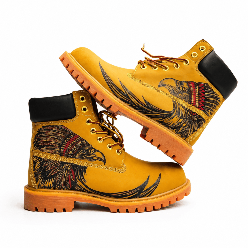 Hand-Engraved Eagle Leather Boots | Yellow Cowhide Work Boot Hand‑Pyrography Genuine Leather Work Boots