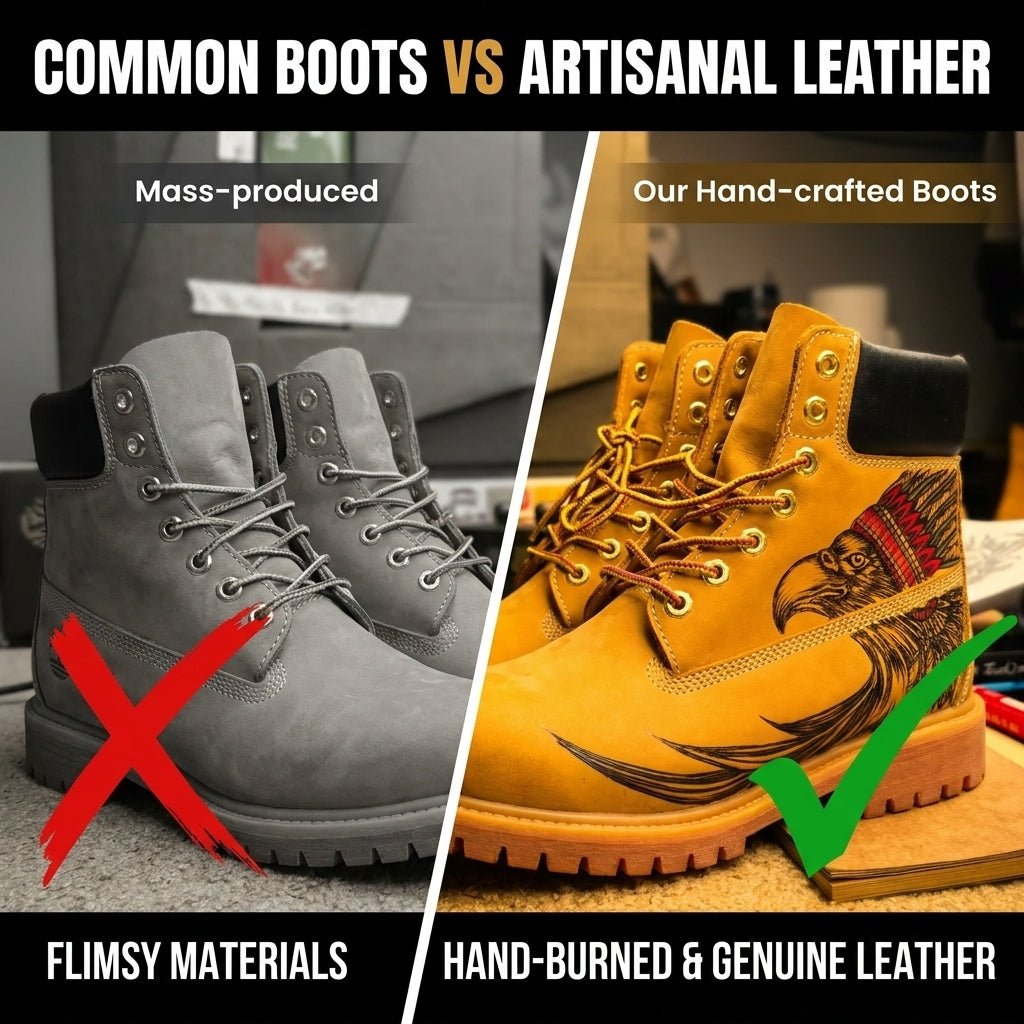 Hand-Engraved Eagle Leather Boots | Yellow Cowhide Work Boot Hand‑Pyrography Genuine Leather Work Boots