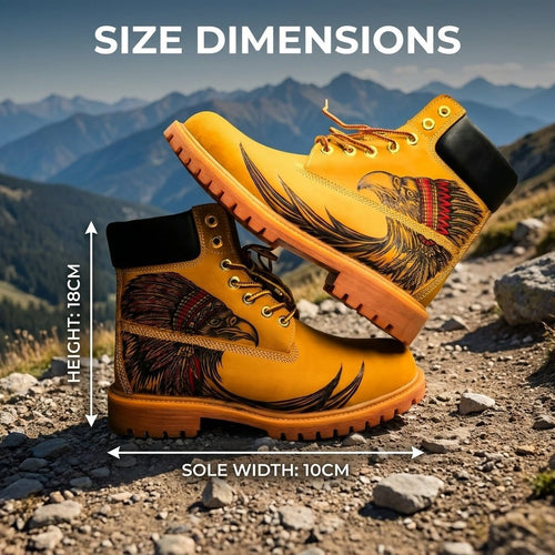 Hand-Engraved Eagle Leather Boots | Yellow Cowhide Work Boot Hand‑Pyrography Genuine Leather Work Boots