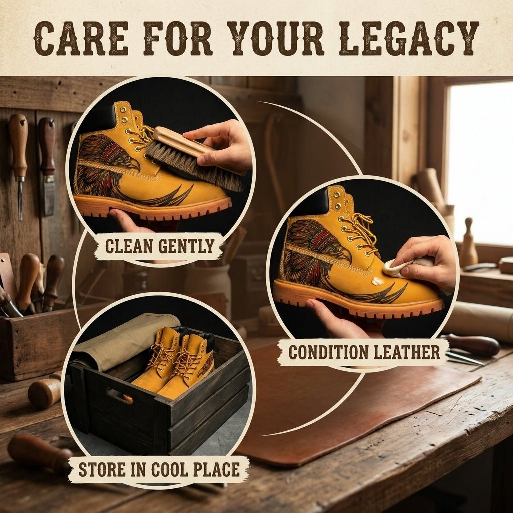 Hand-Engraved Eagle Leather Boots | Yellow Cowhide Work Boot Hand‑Pyrography Genuine Leather Work Boots