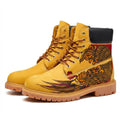 Handcrafted Phoenix Pyrography Leather Work Boots | Amber Cowhide Hand‑Pyrography Genuine Leather Work Boots