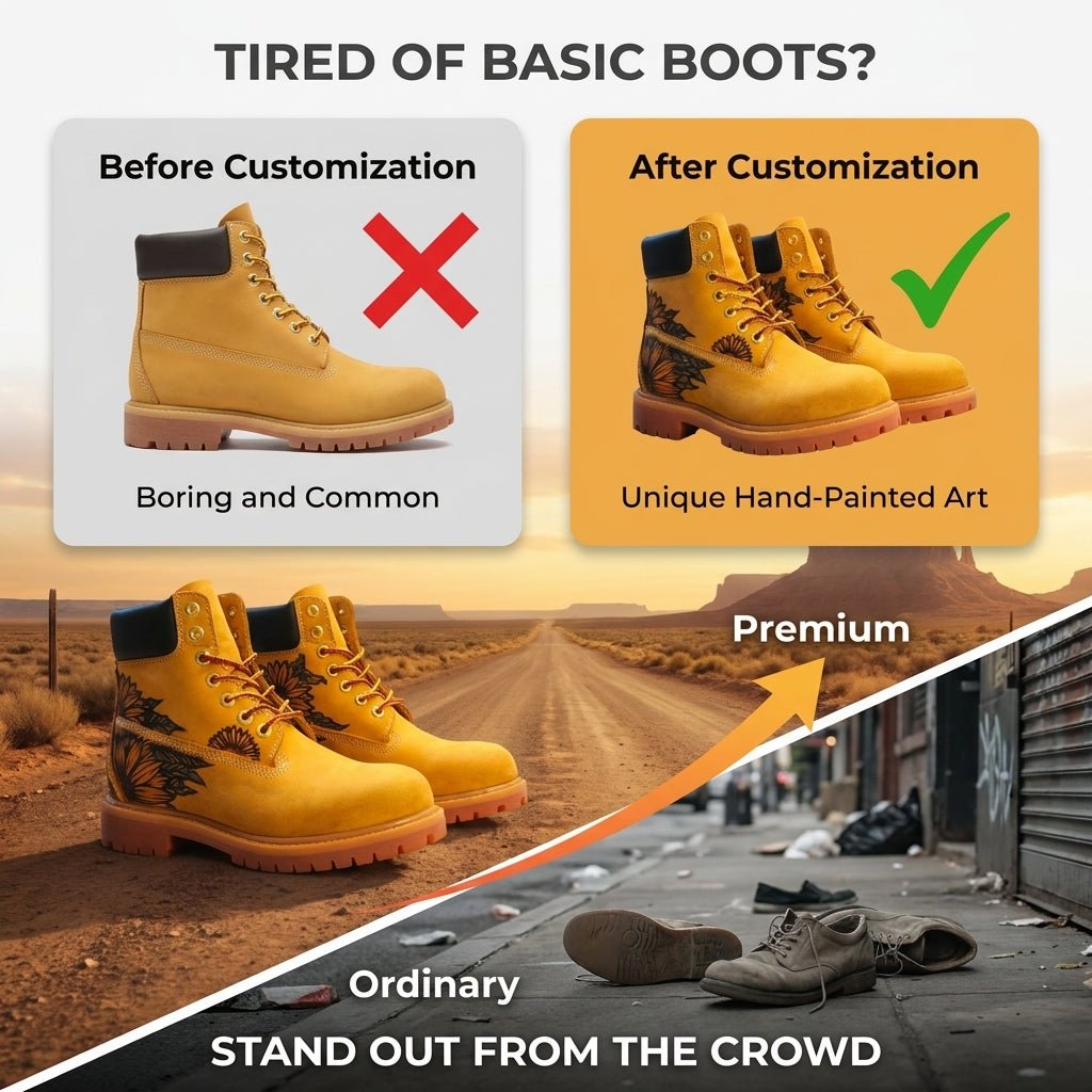 Hand‑Engraved Custom Pattern Men Leather Boots, Durable Yellow Genuine Leather Outdoor Work Boot Hand‑Pyrography Genuine Leather Work Boots