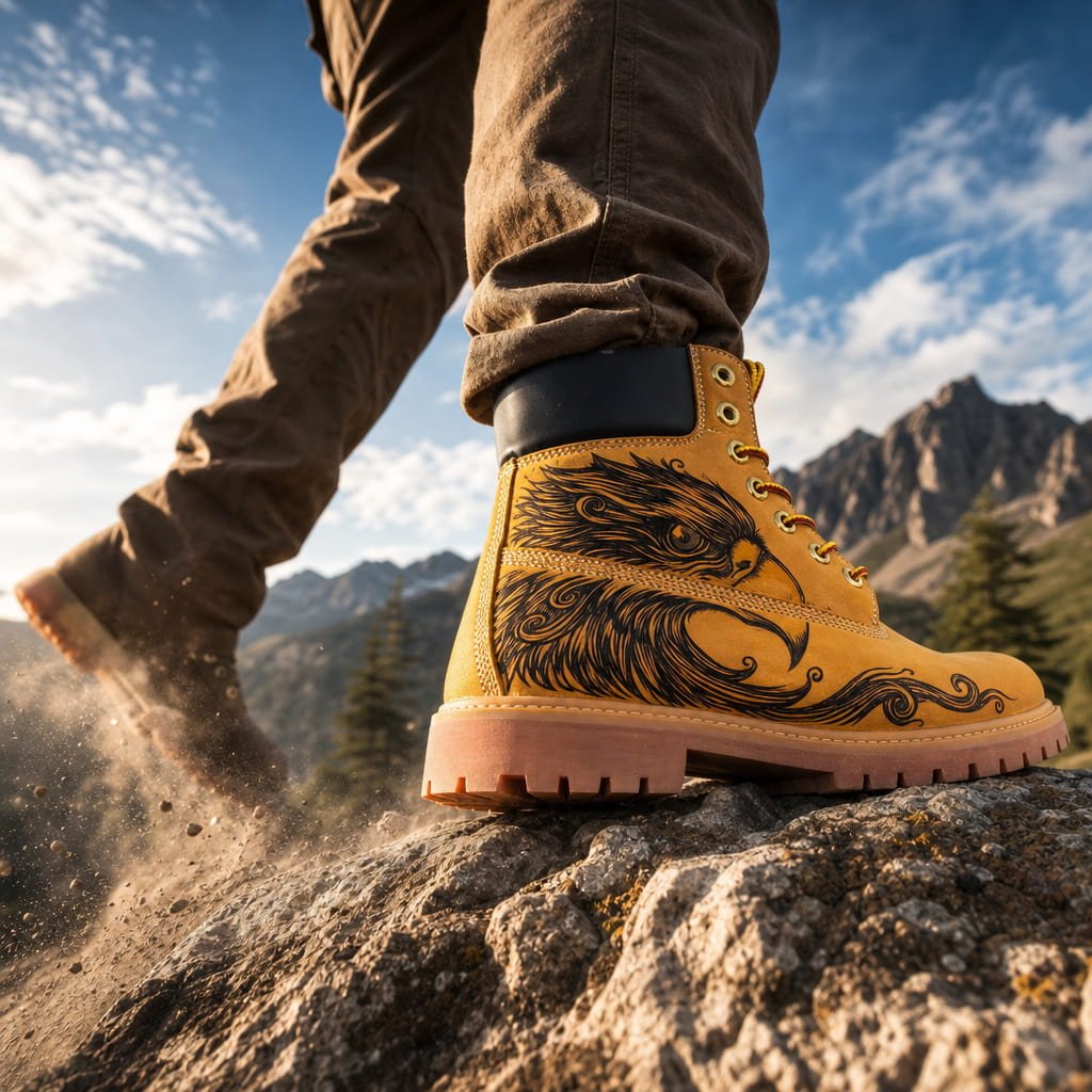Men's Eagle Pyrography Leather Work Boots | Wheat Cowhide | PyroLeather Co Hand‑Pyrography Genuine Leather Work Boots