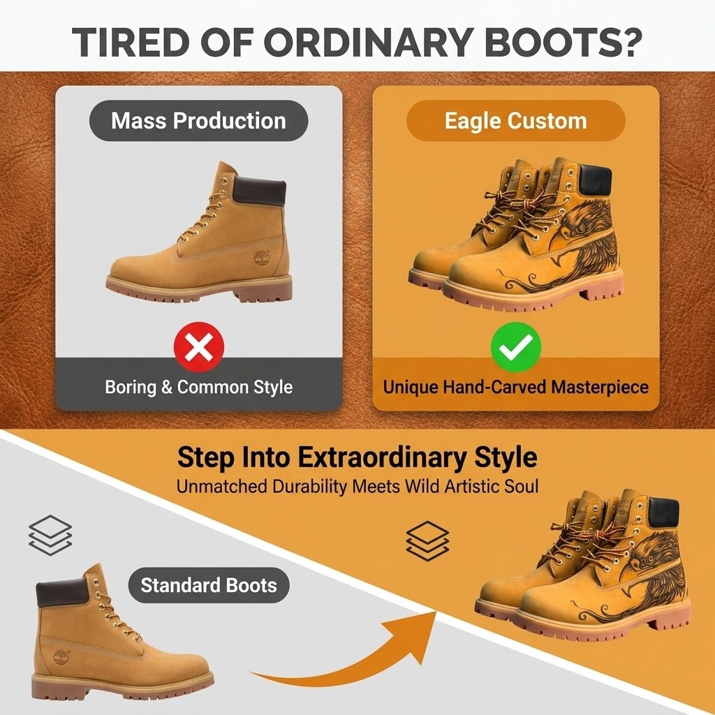 Men's Eagle Pyrography Leather Work Boots | Wheat Cowhide | PyroLeather Co Hand‑Pyrography Genuine Leather Work Boots