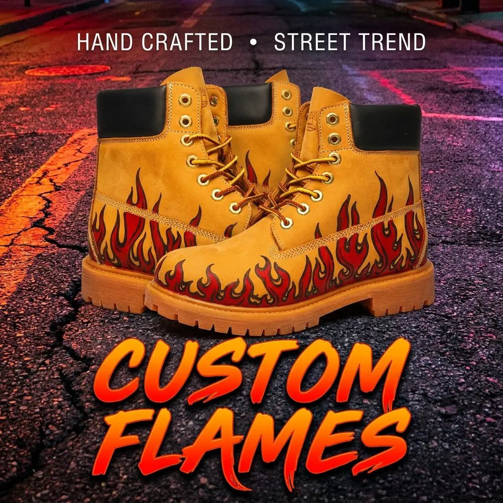 Men's Flame Pyrography Leather Work Boots | Wheat Cowhide | PyroLeather Co Hand‑Pyrography Genuine Leather Work Boots