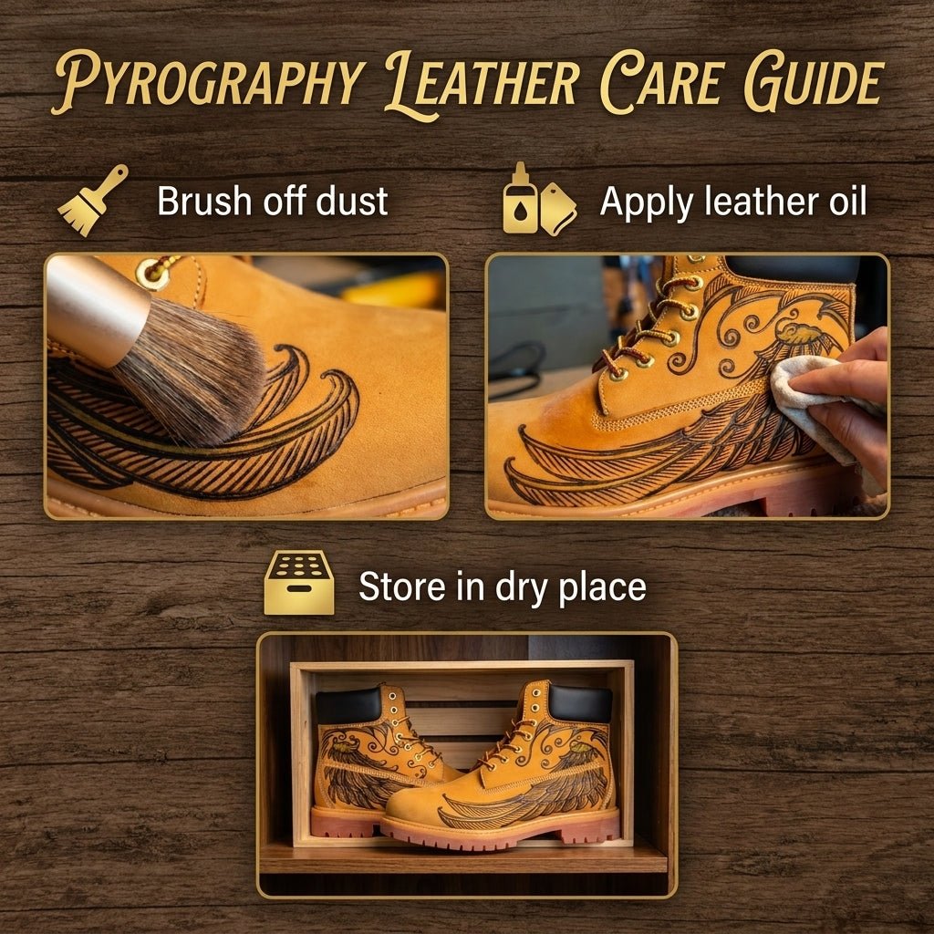 Men’s Genuine Leather Yellow Work Boots, Hand‑Engraved Custom Pattern Durable Outdoor Ankle Boots Hand‑Pyrography Genuine Leather Work Boots
