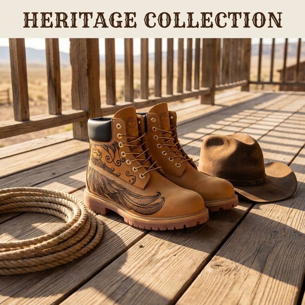 Men’s Genuine Leather Yellow Work Boots, Hand‑Engraved Custom Pattern Durable Outdoor Ankle Boots Hand‑Pyrography Genuine Leather Work Boots