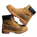 Men’s Genuine Leather Yellow Work Boots, Hand‑Engraved Custom Pattern Durable Outdoor Ankle Boots Hand‑Pyrography Genuine Leather Work Boots