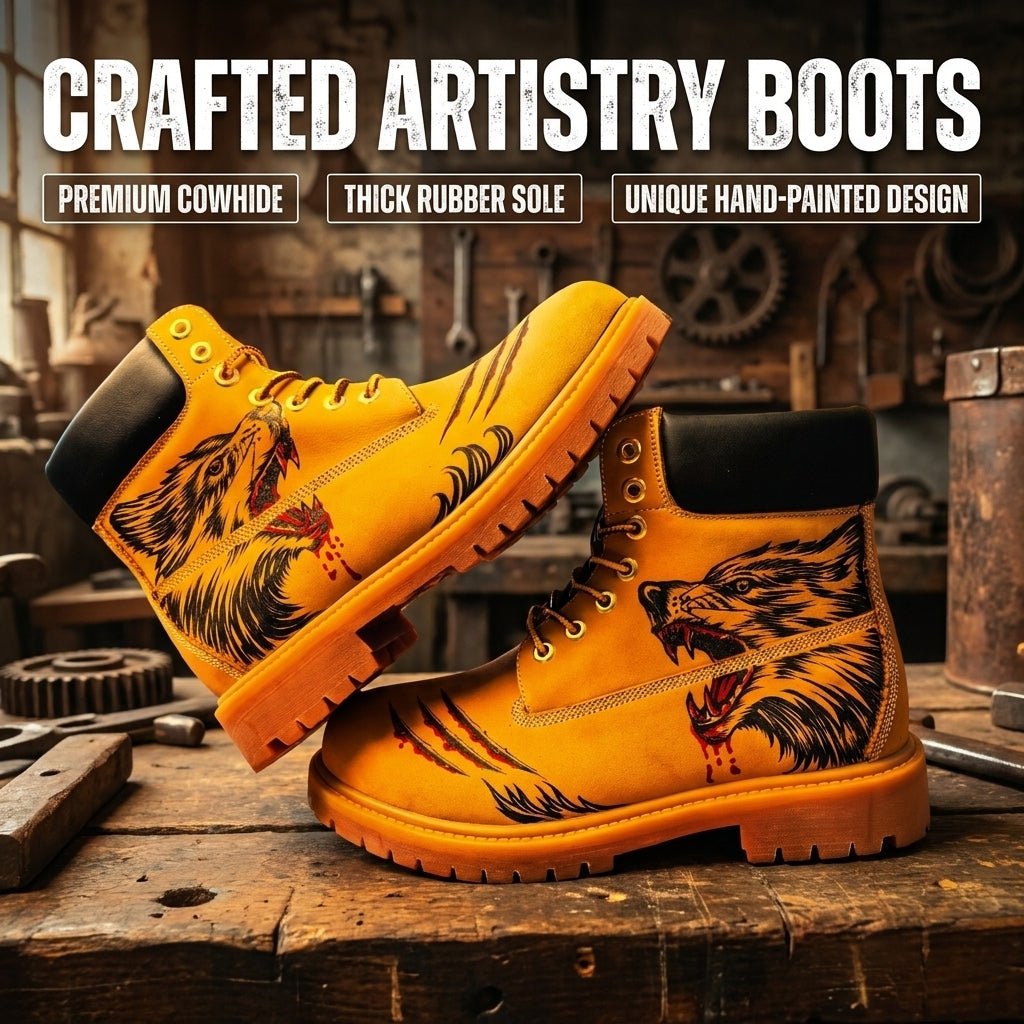 Men's Hand-Pyrography Leather Work Boots | Artisan Cowhide | PyroLeather Co Hand‑Pyrography Genuine Leather Work Boots