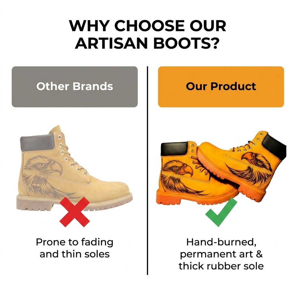 Men's Handcrafted Pyrography Leather Ankle Boots | Genuine Cowhide | PyroLeather Co Hand‑Pyrography Genuine Leather Work Boots
