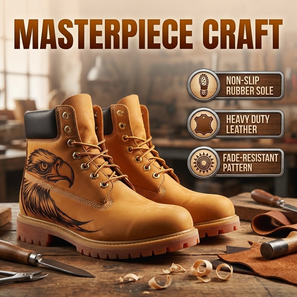 Men's Handcrafted Pyrography Leather Ankle Boots | Genuine Cowhide | PyroLeather Co Hand‑Pyrography Genuine Leather Work Boots