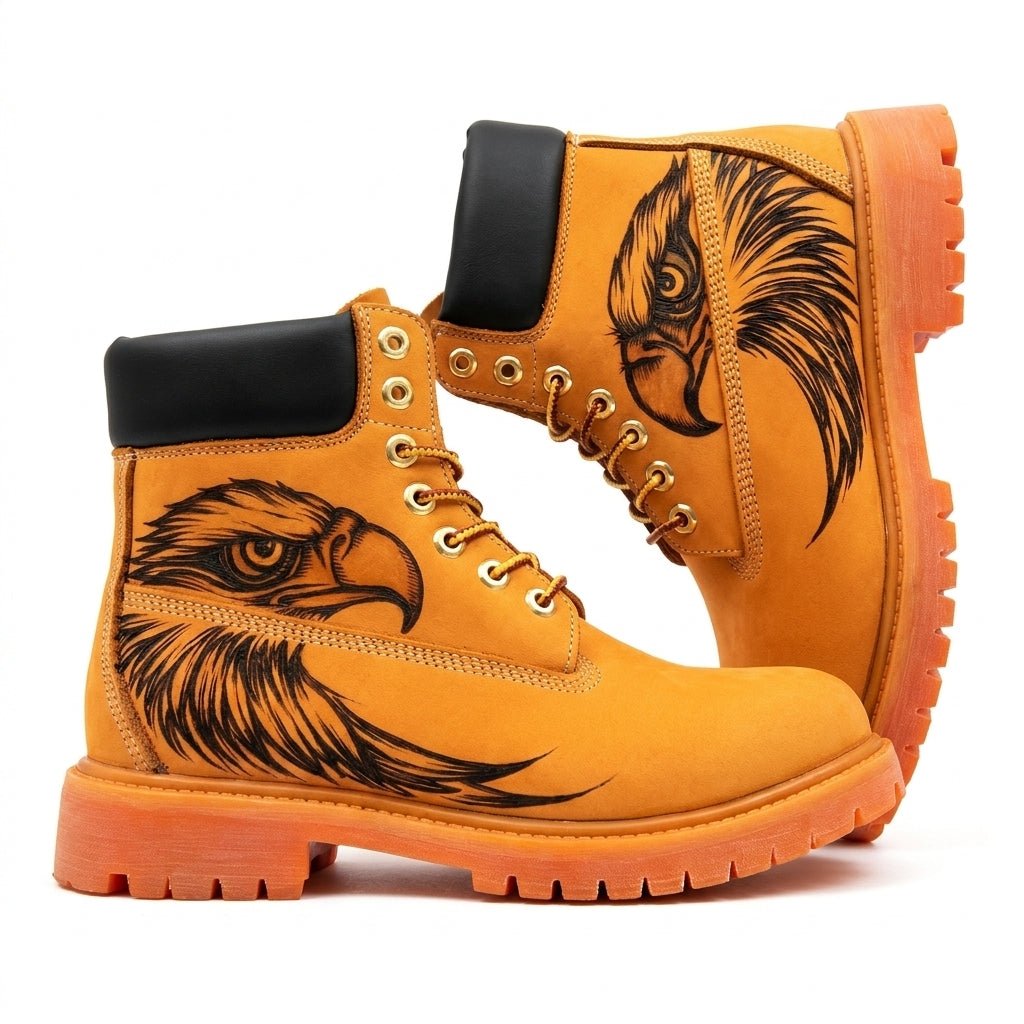Men's Handcrafted Pyrography Leather Ankle Boots | Genuine Cowhide | PyroLeather Co Hand‑Pyrography Genuine Leather Work Boots
