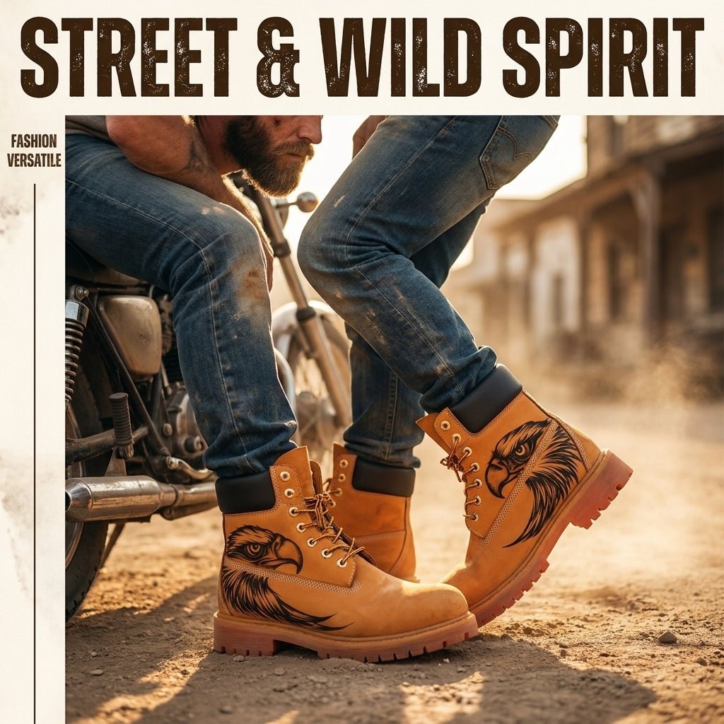 Men's Handcrafted Pyrography Leather Ankle Boots | Genuine Cowhide | PyroLeather Co Hand‑Pyrography Genuine Leather Work Boots