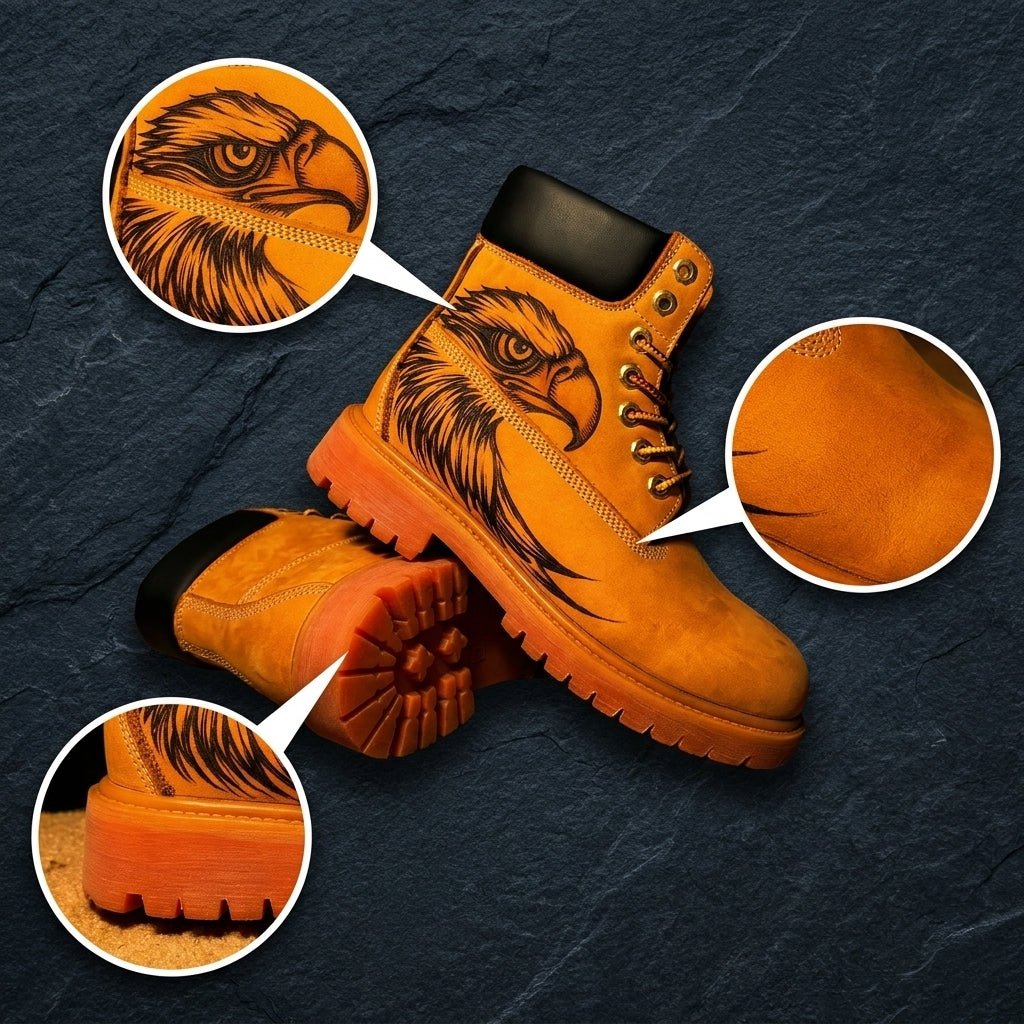 Men's Handcrafted Pyrography Leather Ankle Boots | Genuine Cowhide | PyroLeather Co Hand‑Pyrography Genuine Leather Work Boots