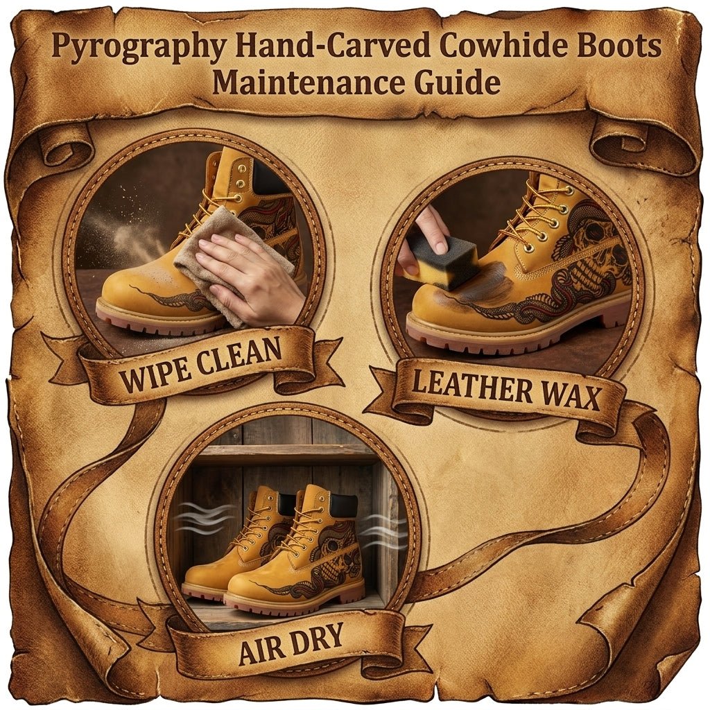 Men's Handcrafted Pyrography Leather Work Boots | Genuine Cowhide | PyroLeather Co Hand‑Pyrography Genuine Leather Work Boots