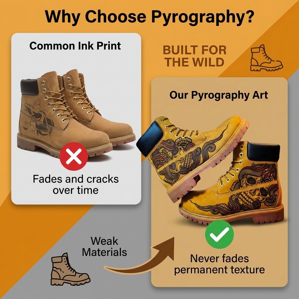 Men's Handcrafted Pyrography Leather Work Boots | Genuine Cowhide | PyroLeather Co Hand‑Pyrography Genuine Leather Work Boots