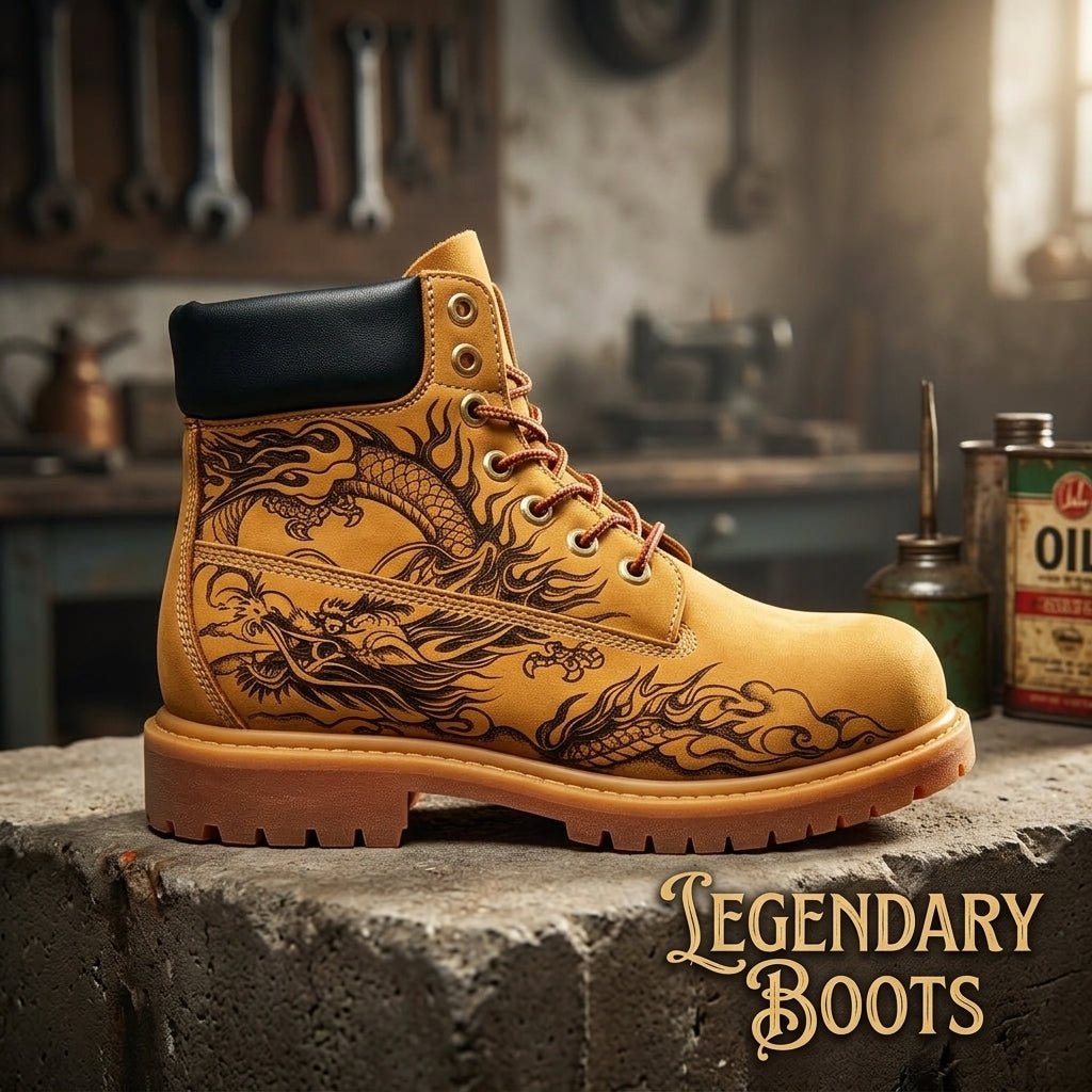 Men's Hand‑Pyrography Genuine Leather Work Boots, Handcrafted Rugged Ankle Boots Hand‑Pyrography Genuine Leather Work Boots