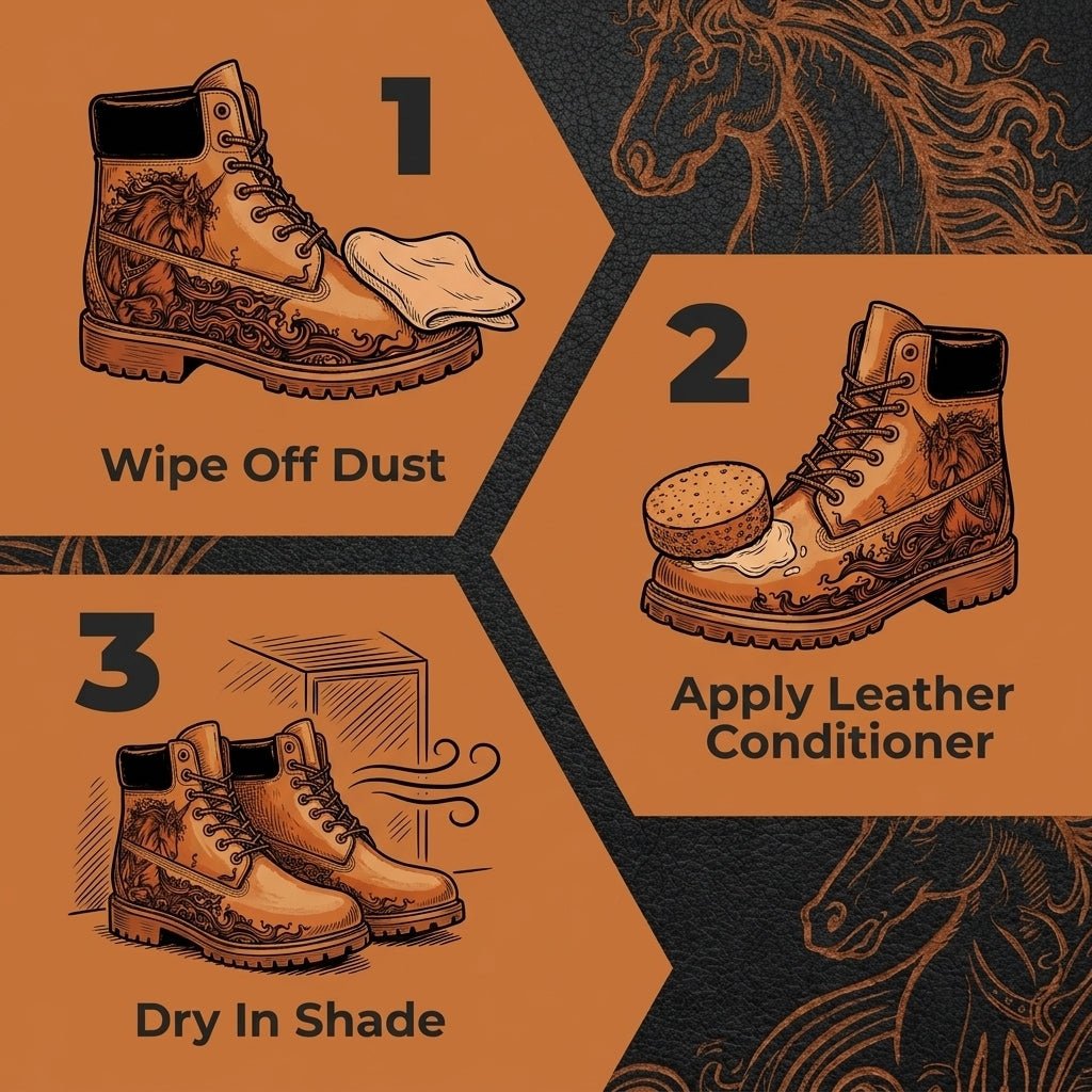 `Men's Hand‑Pyrography Unicorn Leather Boots | Mythical Engraved Genuine Cowhide Work Boots` Hand‑Pyrography Genuine Leather Work Boots