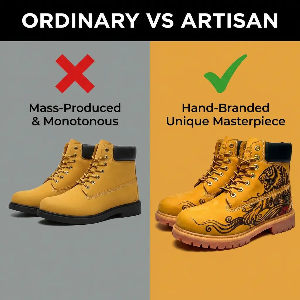 Men's Imperial Aura Pyrography Leather Work Boots | Amber Cowhide | PyroLeather Co Hand‑Pyrography Genuine Leather Work Boots