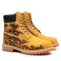 Men's Skull & Lotus Pyrography Leather Work Boots | Wheat Cowhide | PyroLeather Co Hand‑Pyrography Genuine Leather Work Boots