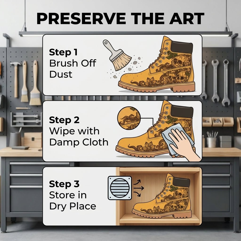 Men's Skull & Lotus Pyrography Leather Work Boots | Wheat Cowhide | PyroLeather Co Hand‑Pyrography Genuine Leather Work Boots
