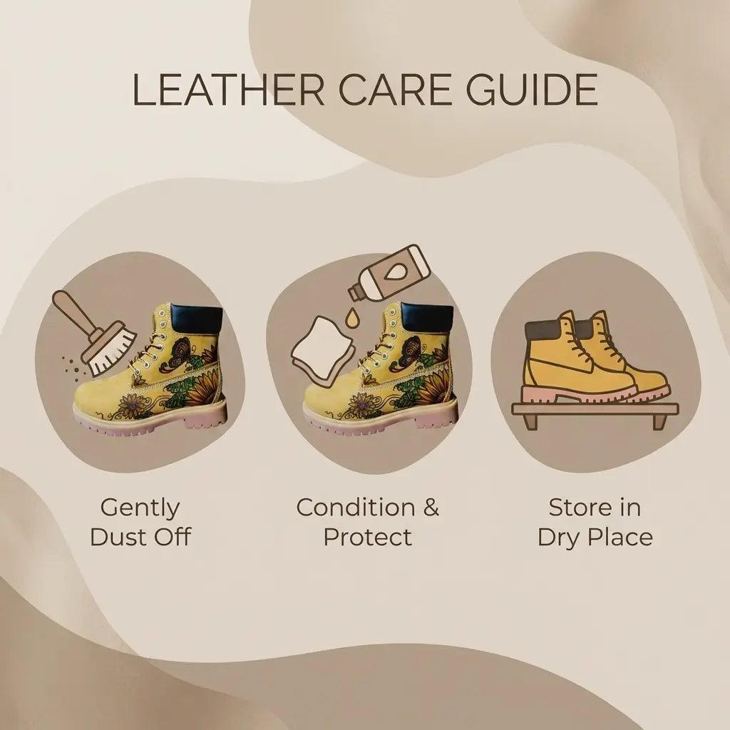 Leather care guide for maintaining handcrafted men's work boots.
