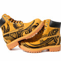 Men's Tribal Tattoo Pyrography Leather Boots | Polynesian Maori | PyroLeather Co Hand‑Pyrography Genuine Leather Work Boots