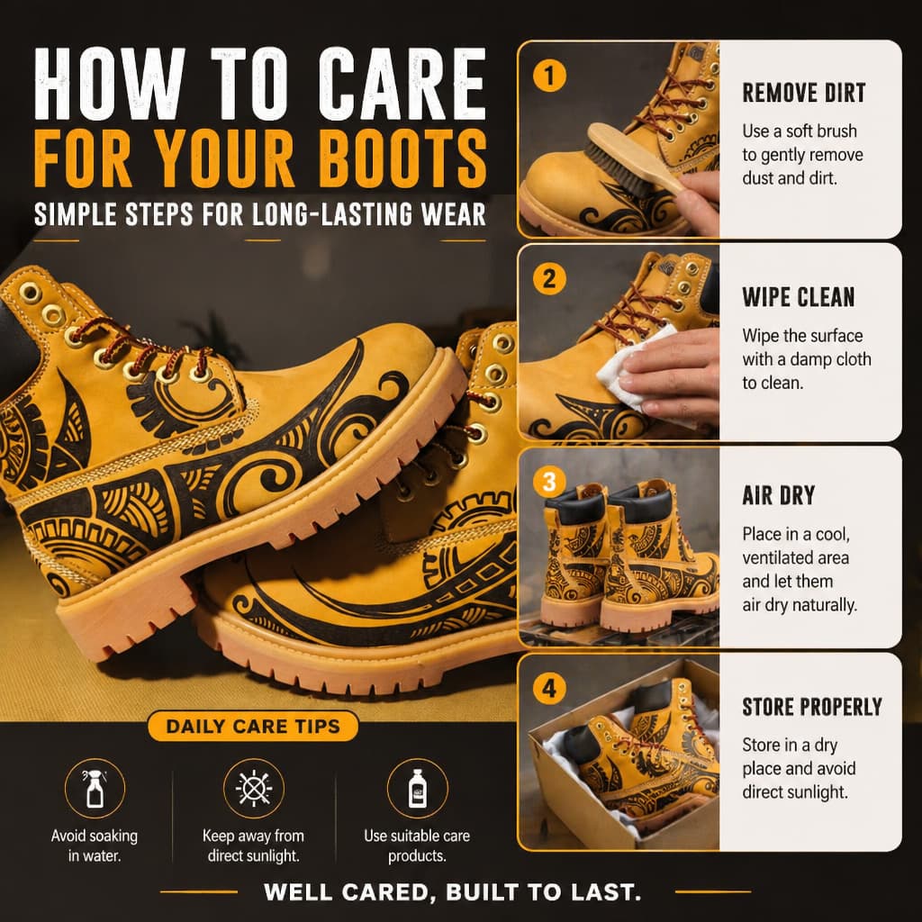 Men's Tribal Tattoo Pyrography Leather Boots | Polynesian Maori | PyroLeather Co Hand‑Pyrography Genuine Leather Work Boots