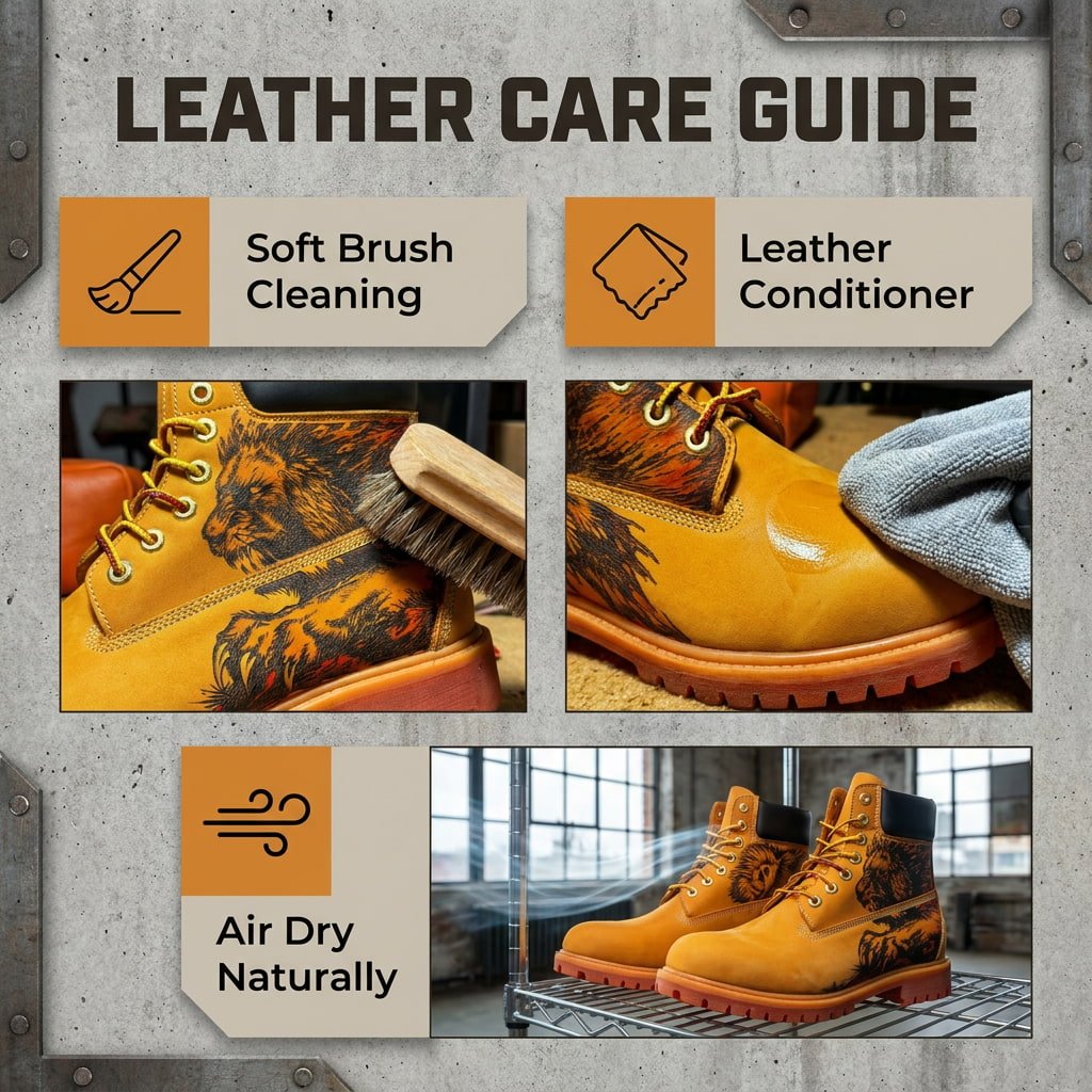 Premium Hand‑Crafted Leather Boots for Men, Custom Burn‑In Pattern Yellow Outdoor Work Boot Hand‑Pyrography Genuine Leather Work Boots