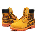 Premium Hand‑Crafted Leather Boots for Men, Custom Burn‑In Pattern Yellow Outdoor Work Boot Hand‑Pyrography Genuine Leather Work Boots